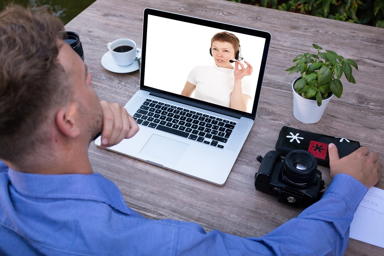 person on a video call/webinar setup